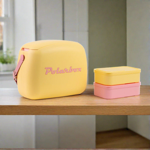 Polarbox Retro Cooler Box 6L Yellow - Includes 2 Lunch Boxes